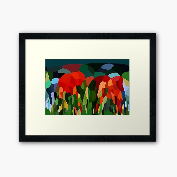 Abstract Digital Landscape Red Green Tones Framed Art Print