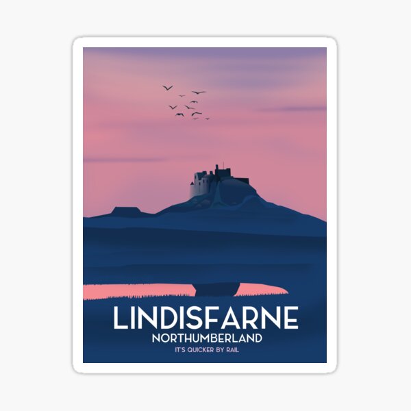 Lindisfarne Northumberland travel poster. Sticker