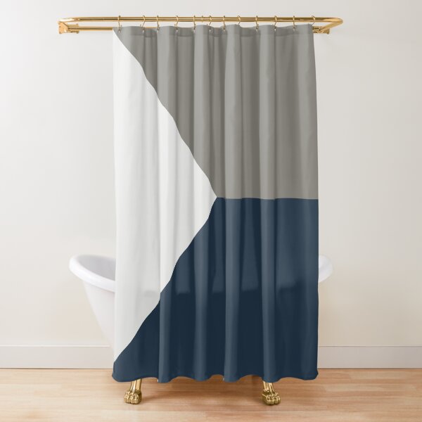 Navy White and Grey Scandinavian Geometric Minimalist Shower Curtain