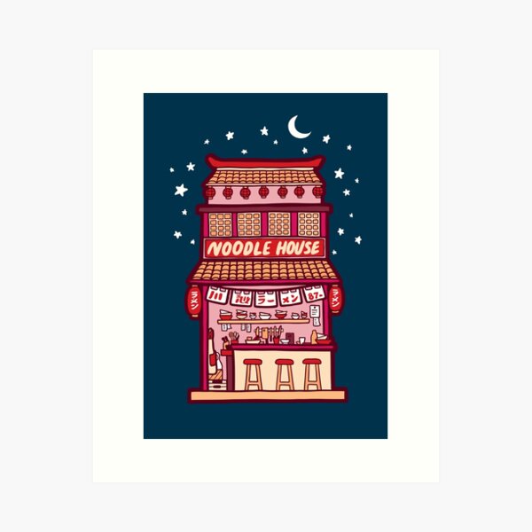 Noodle House at Night Art Print