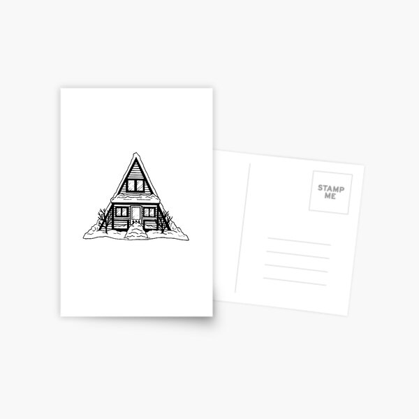 Item preview, Snowy Winter Aframe Cabin - Original pen and ink illustrated design designed and sold by SnowlineArt.