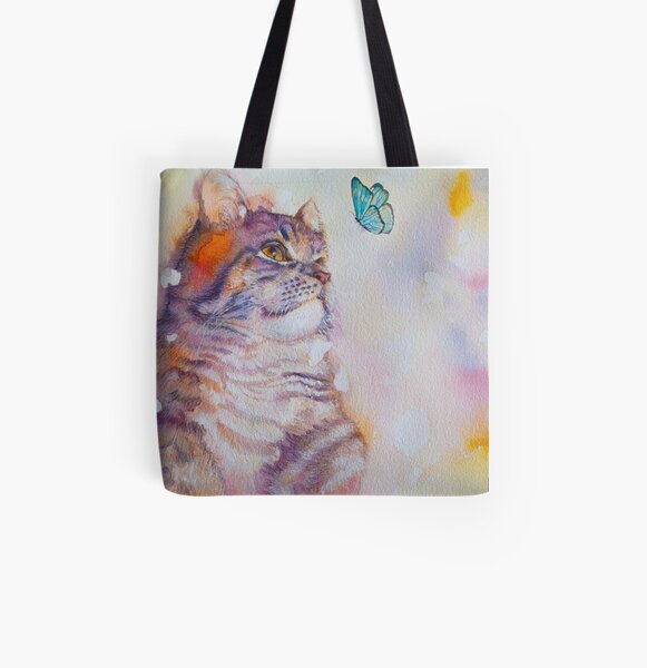 Chat Aquarelle originale "Umwelt" Tote bag doublé