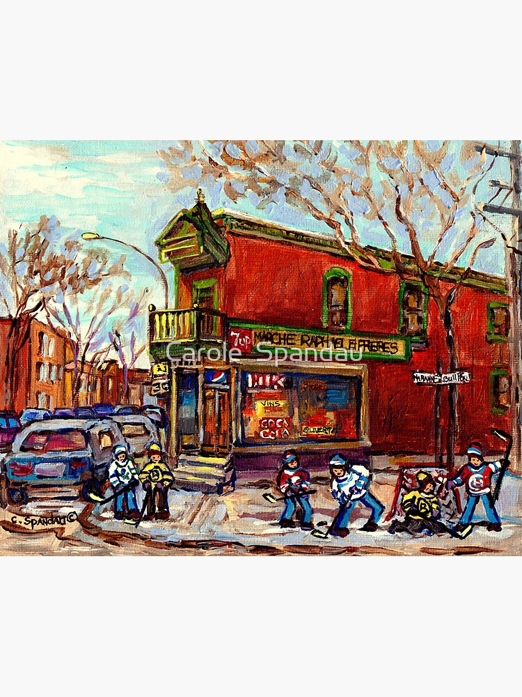 "CORNER STORES MILE END MONTREAL HOCKEY ART WINTER SCENES C SPANDAU