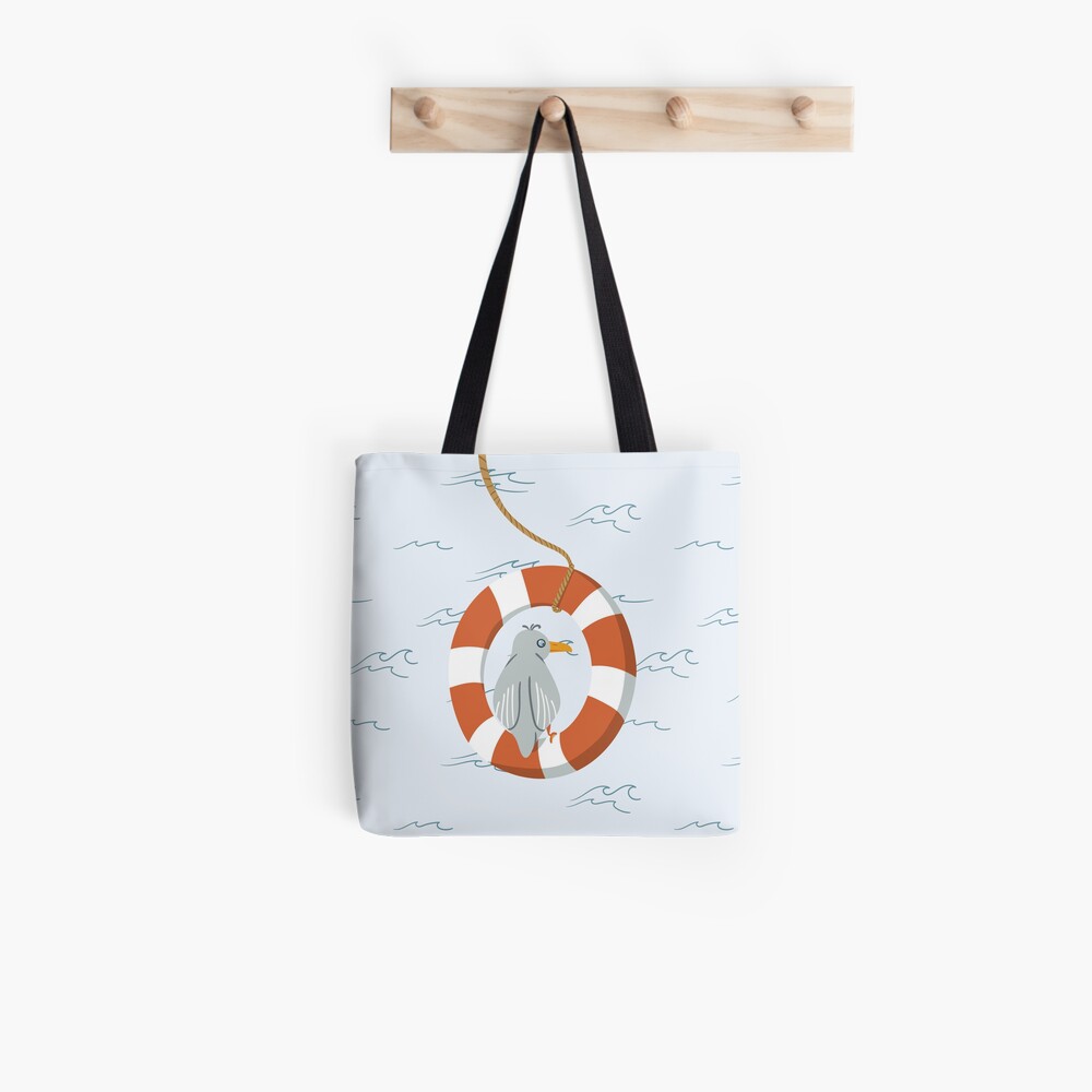 Funny seagull chilling in life buoy Tote Bag