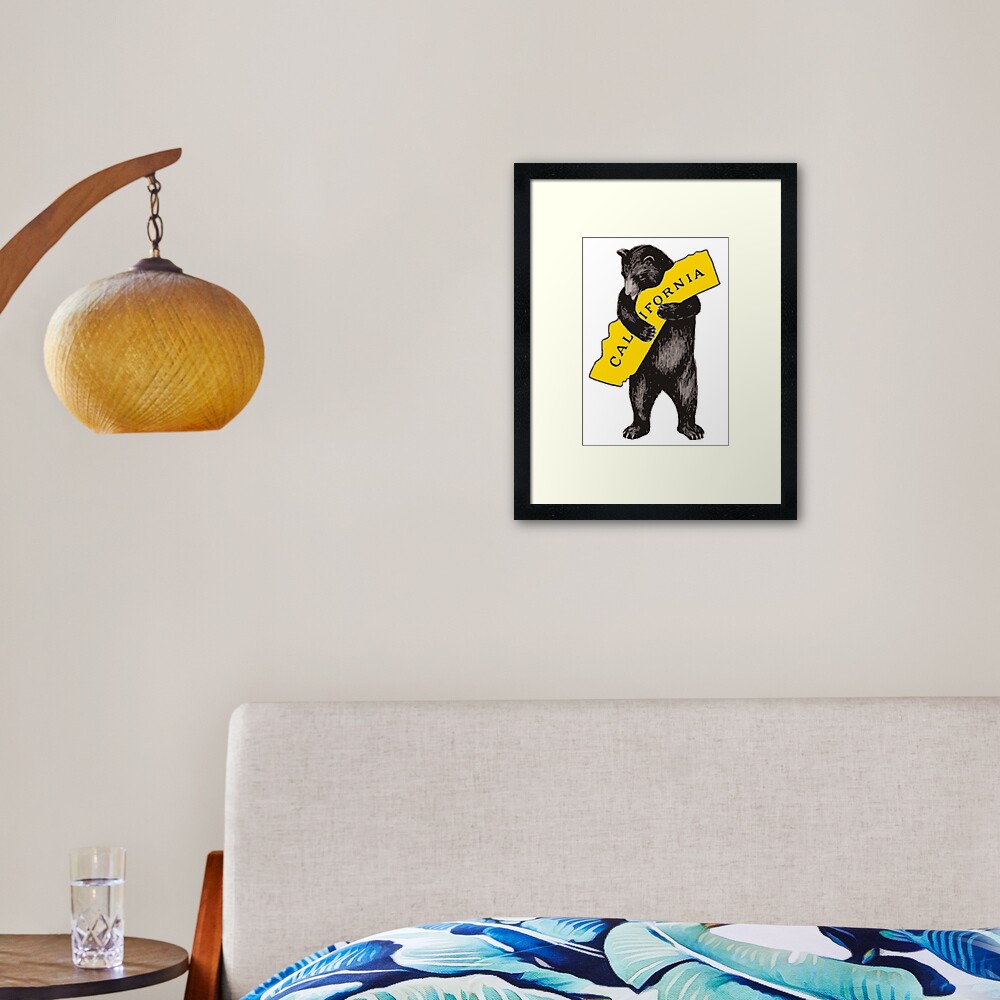 Vintage California Bear Hug Illustration Framed Art Print