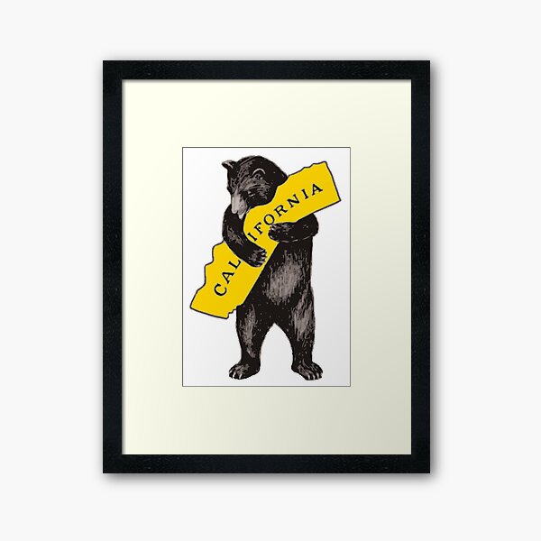 Weinlese-Kalifornien-Bär Hug Illustration Gerahmter Kunstdruck