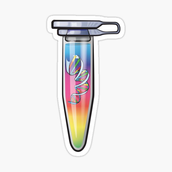 PCR qPCR - DNA floating in PCR Reaction Tube Vial amplified with a Rainbow Coloured Buffer Sticker