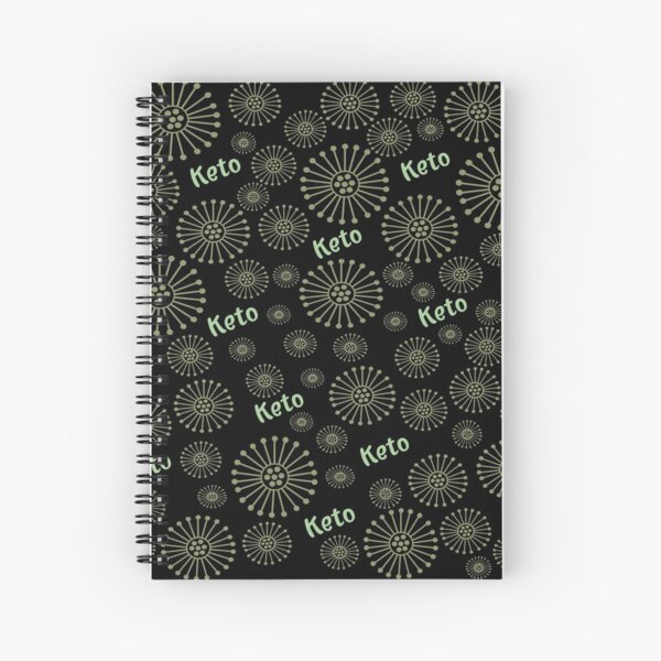Healthy Keto! Spread the Message with this cute Keto Design. Keto text and wheel shapes in olive green and black. Spiral Notebook