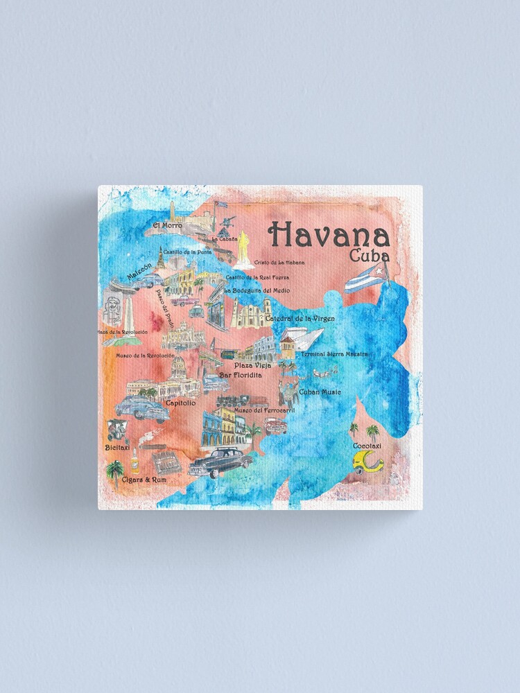 Impression Sur Toile Affiche De Voyage Illustree La Havane A Cuba Carte De Visite Preferee Par Artshop77 Redbubble