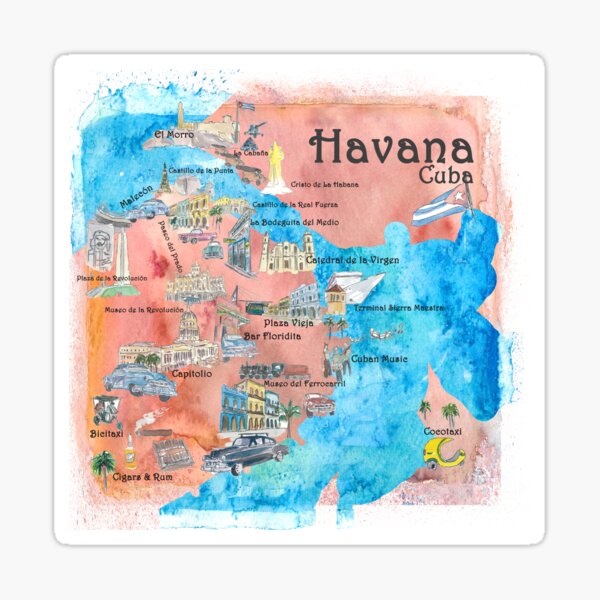 Item preview, Havana Cuba Illustrated Travel Poster Favorite Sightseeing Map designed and sold by artshop77.