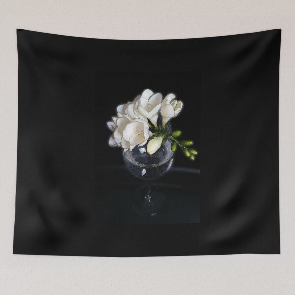Item preview, white freesia in a glass designed and sold by feiermar.