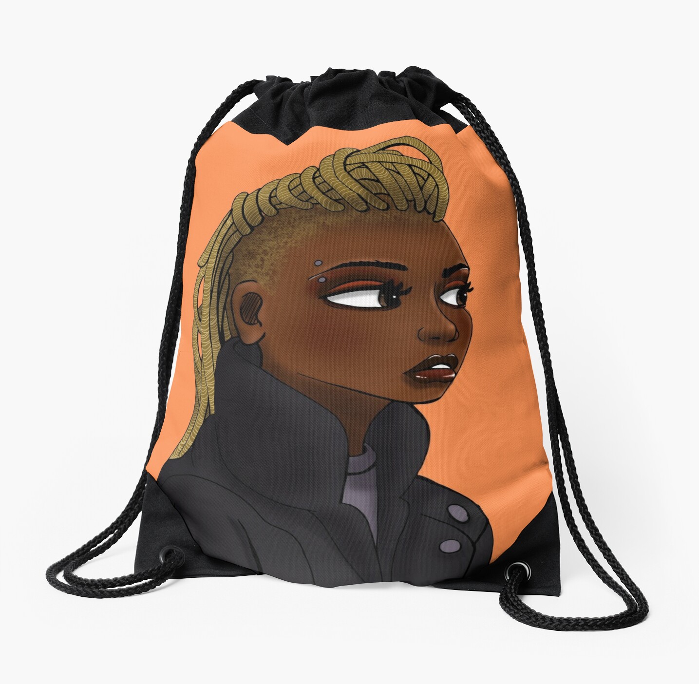 Black Girl Dreads Fauxhawk Drawstring Bag By Oohkittymeow