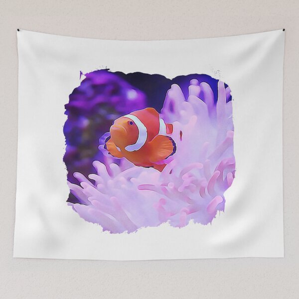 Item preview, clownfish in sea anemone fish watercolor painting designed and sold by nthdesign.