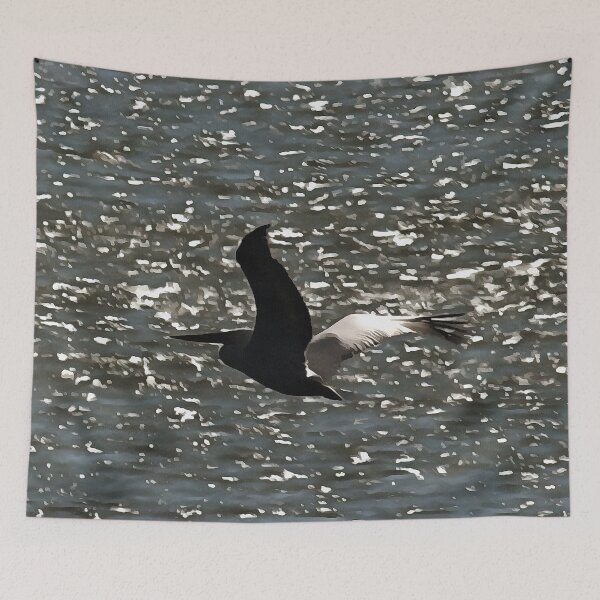 Item preview, Pelican Flying Over Shimmering Lake Bafa Grey Tones designed and sold by taiche.
