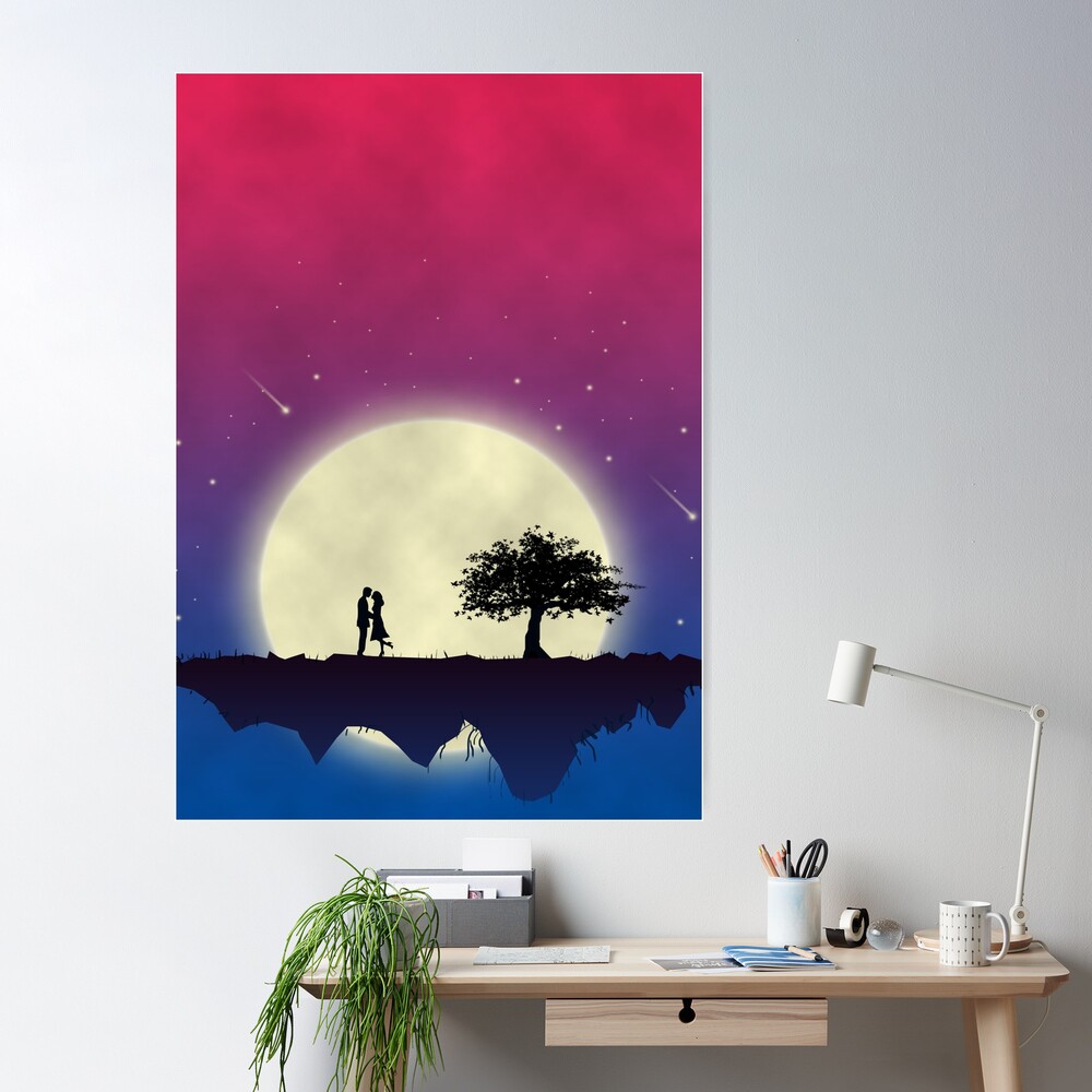 The beautiful Love Tree Sticker Poster, Night Moon Poster