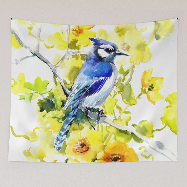 Item preview, Blue JAy and Yellow Flowers designed and sold by surenart.