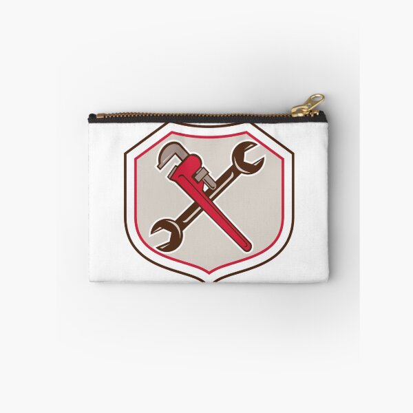 Item preview, Pipe Wrench Spanner Crossed Shield Cartoon designed and sold by patrimonio.