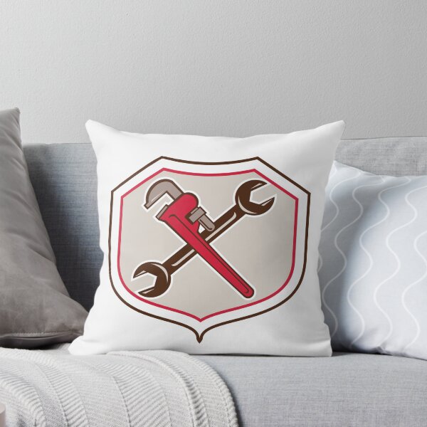 Item preview, Pipe Wrench Spanner Crossed Shield Cartoon designed and sold by patrimonio.