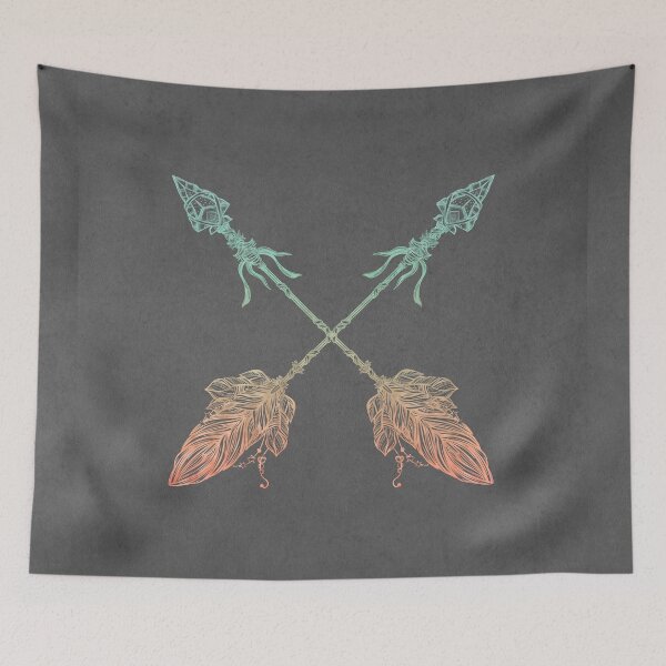 Item preview, Bohemian Tribal Desert Adventure Arrows And Feathers Gray Teal Orange designed and sold by naturemagick.