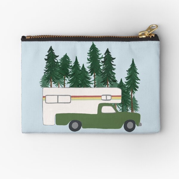 Vintage Truck Camper RV Motorhome Green Forest Zipper Pouch