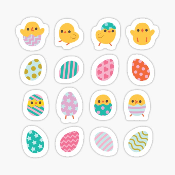 Yellow Baby Chicks and Easter Eggs Sticker