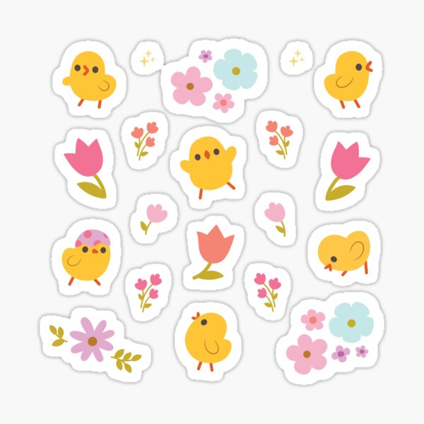 Yellow Baby Chicks Spring Florals Sticker