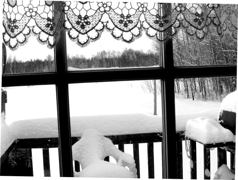 "Winter scene through the Window in Northern Ontario, Canada" by