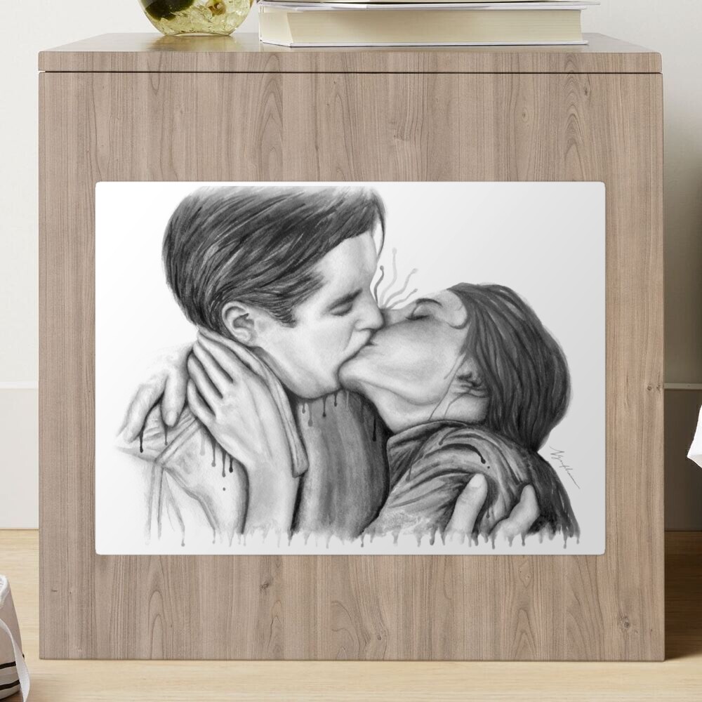 Cinema Kiss - Love Art Illustration Romance Lovers Relationship Couple  Drawing Kiss Movie Art Board Print for Sale by nymphainna