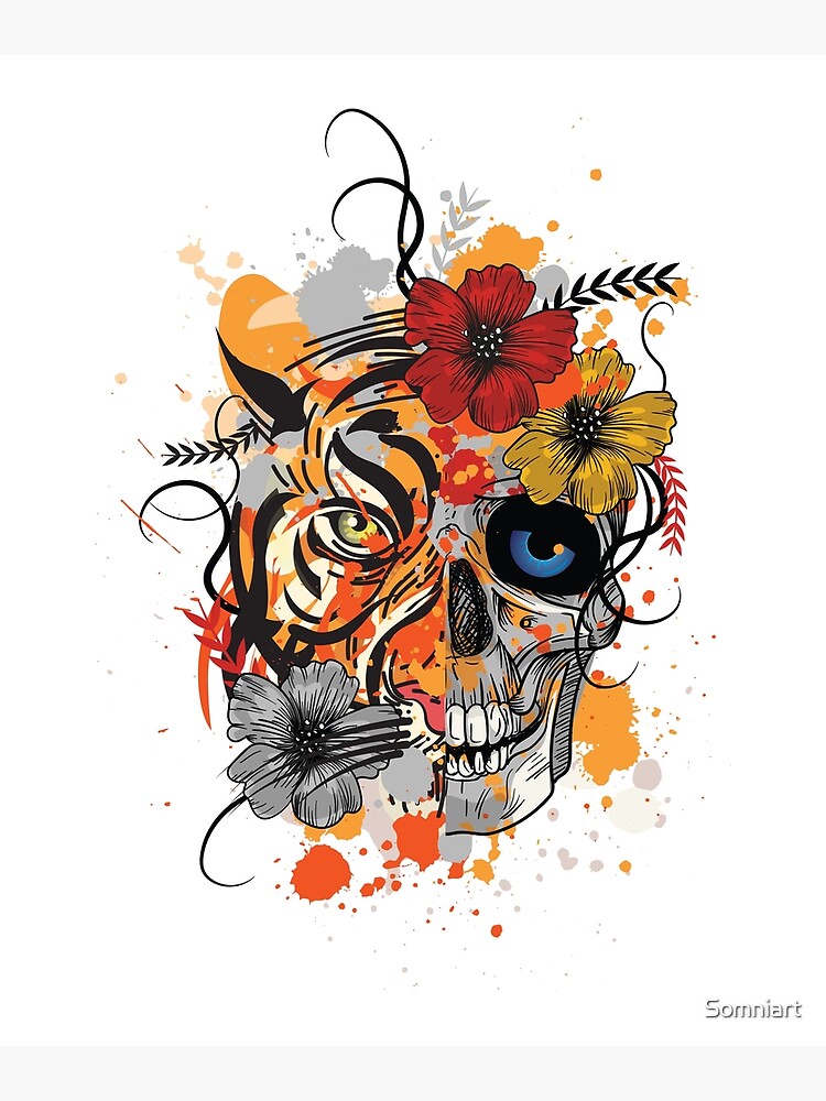 Tiger Skull Tattoo Poster For Sale By Somniart Redbubble