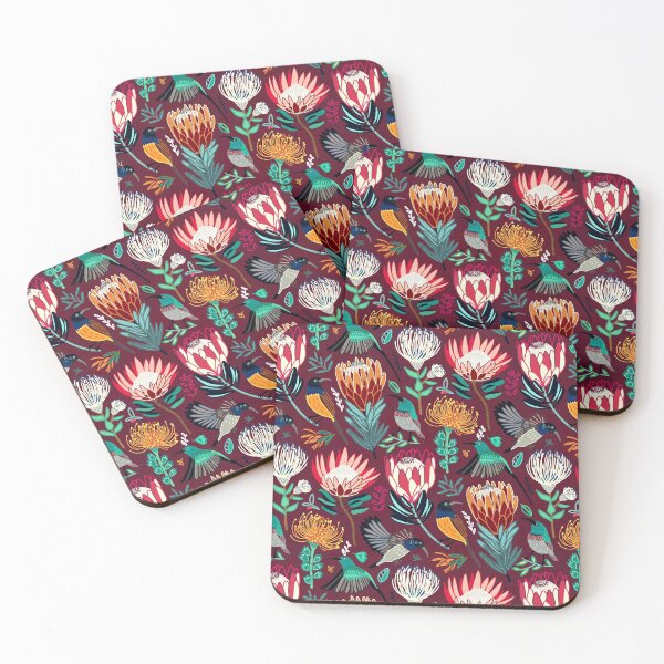 Item preview, Sunbirds & Proteas On Maroon  designed and sold by TigaTiga.