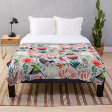 Sunbirds & Proteas On Grey Throw Blanket