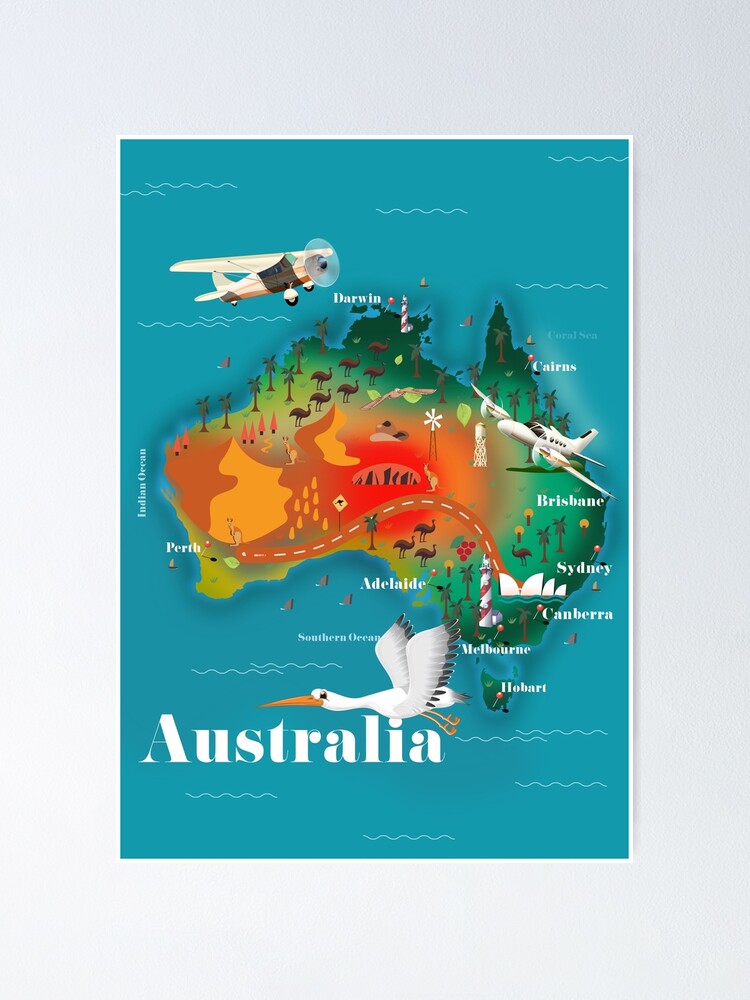 Poster Carte de lAustralie 91,5cm x 61cm un poster surprise en cadeau!