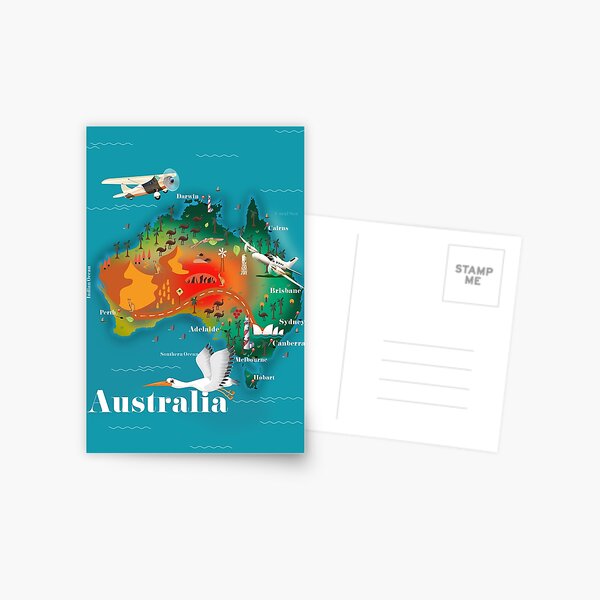 Australia Map Travel poster. Postcard
