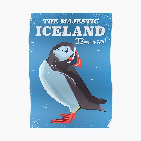 Majestic Iceland Puffin vintage travel poster Poster