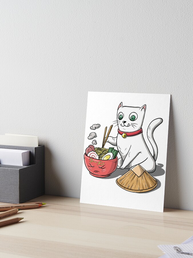 Cute Funny Kawaii Cat Ramen Kids Japanese Anime Gift Art Board Print By Freid Redbubble