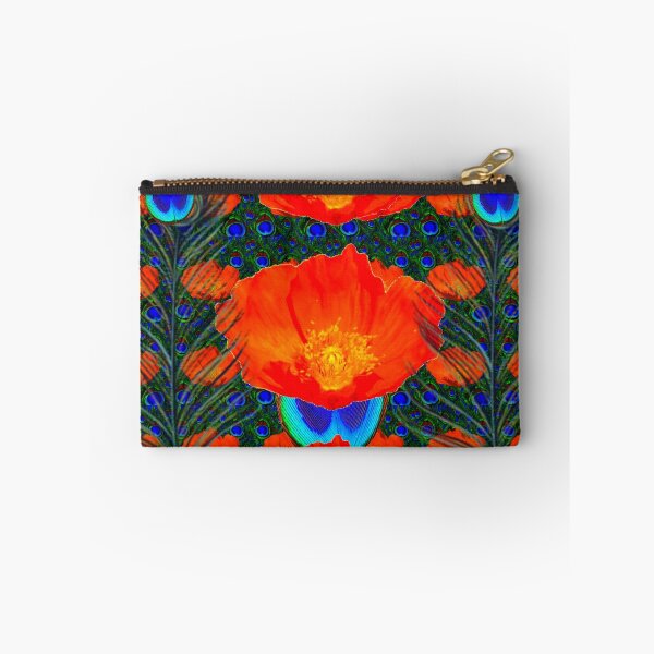 Item preview, ORANGE POPPIES  BLUE PEACOCK FEATHERS ABSTRACT  designed and sold by sharlesart.