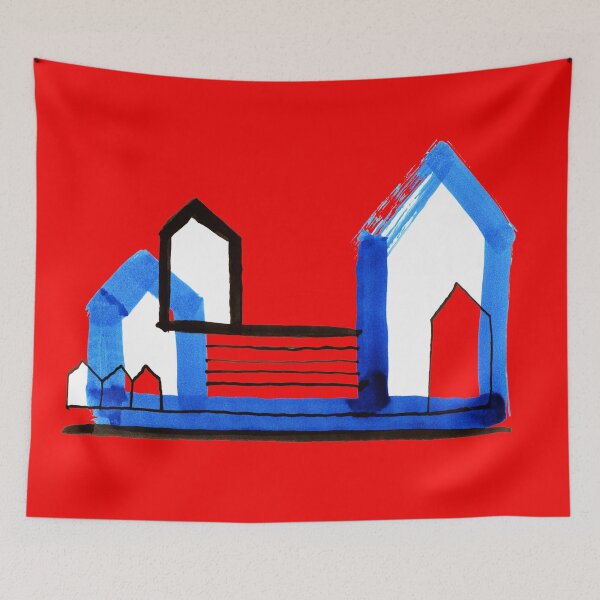Item preview, Houses in Blue No.: 01 on Red Board designed and sold by Istvan Ocztos.