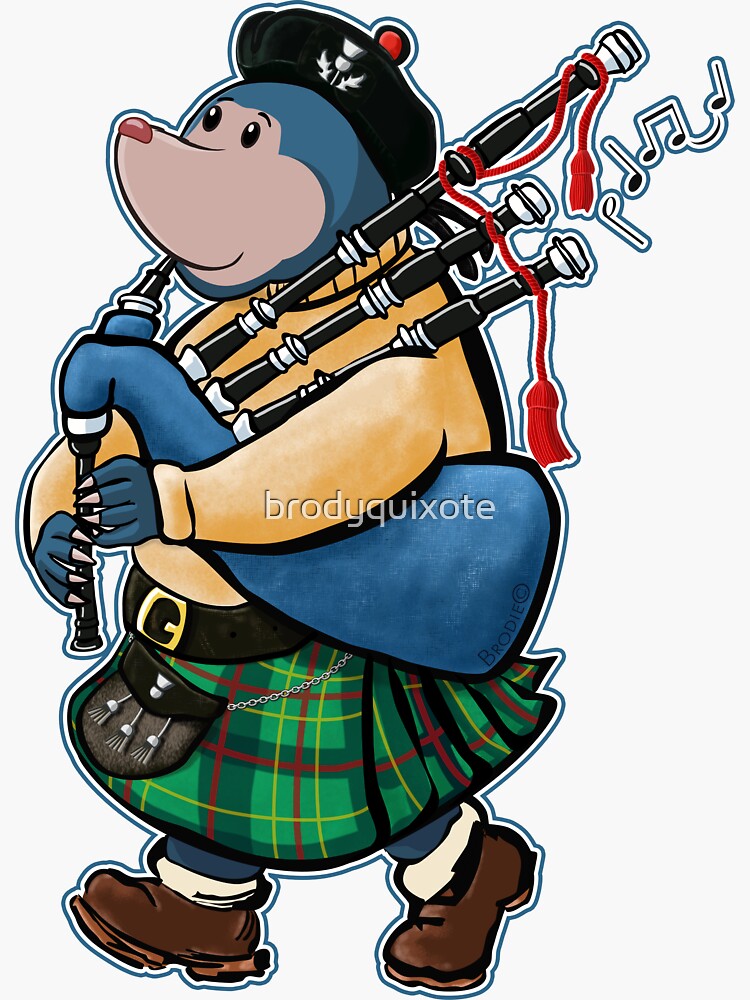 "Scottish Mole Of Kintyre Marches With Bagpipes" Sticker for Sale by