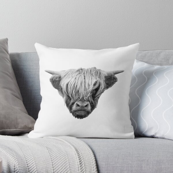 Highland cow head Throw Pillow