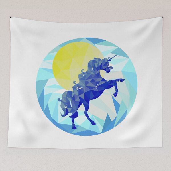Item preview, Shining crystal blue unicorn against the sun in the style of low poly graphics. designed and sold by NastasiaRainbow.