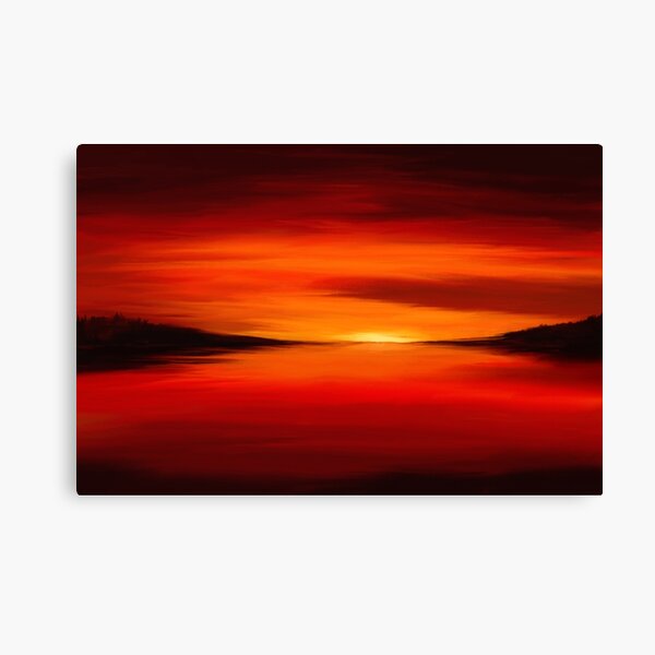 Painting of a dreamy seascape in bold red colors Canvas Print