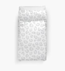 Silver Gray and White Leopard Print Duvet Cover