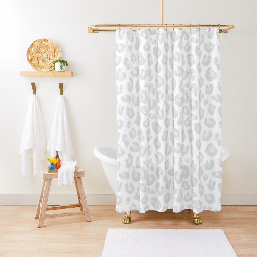 Leopard Print - Silver Gray and White Shower Curtain