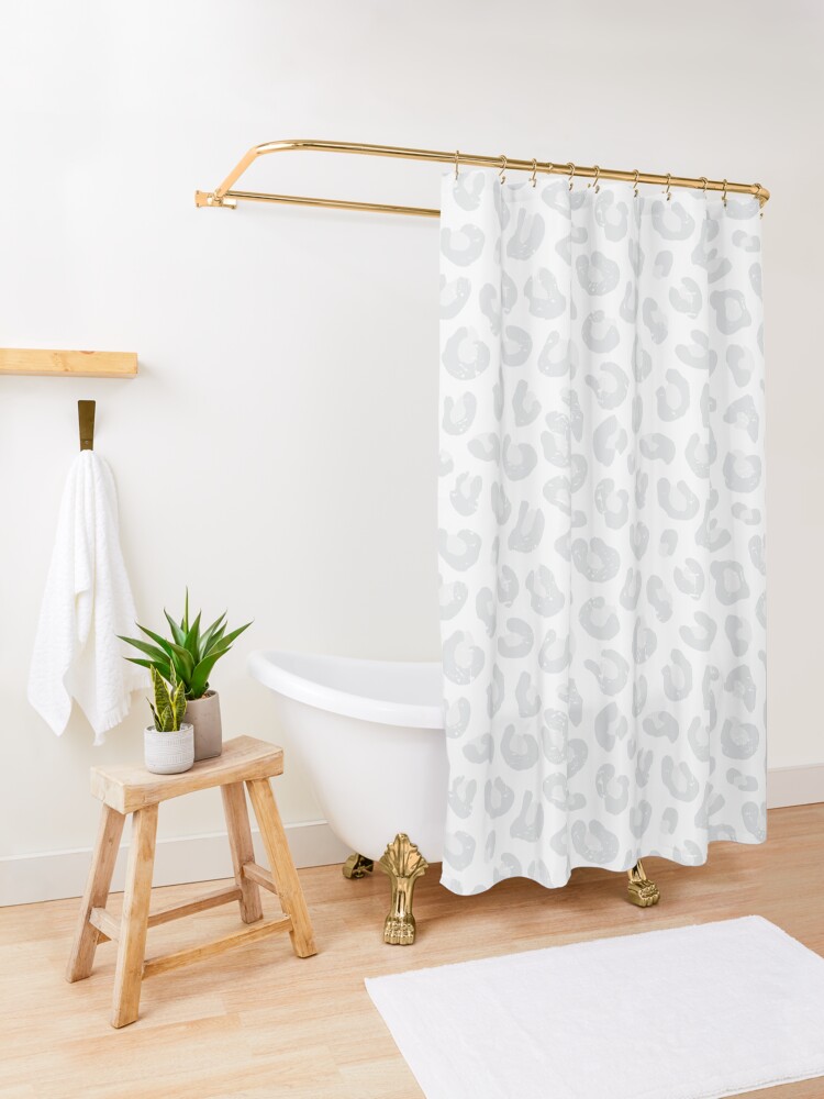 Alternate view of Leopard Print - Silver Gray and White Shower Curtain