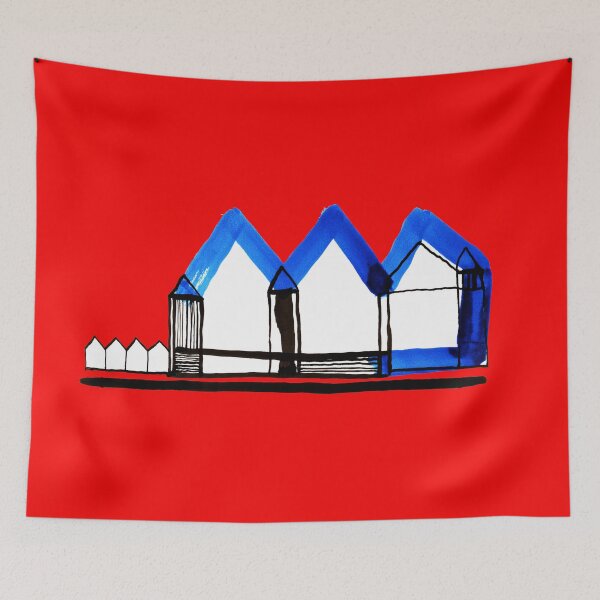 Item preview, Houses in Blue No.: 02 on Red Board designed and sold by Istvan Ocztos.