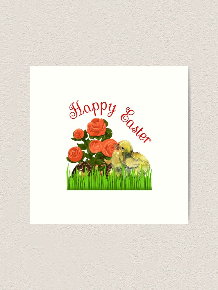 Alternate view of Happy Easter Chick and Eggs Art Print
