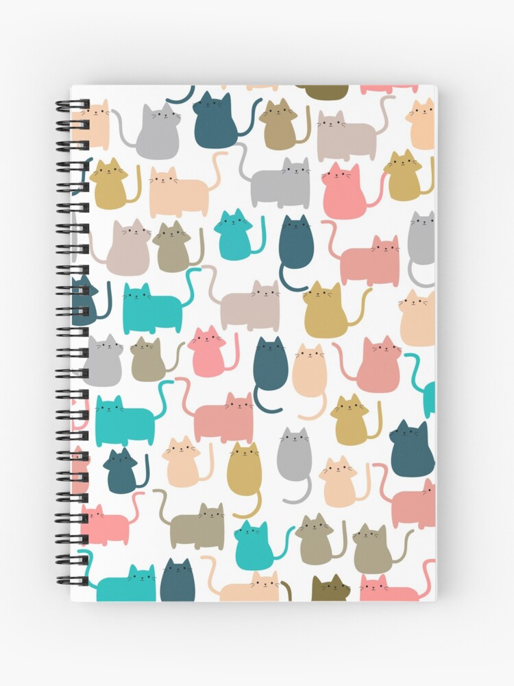 Cuaderno De Espiral Patron De Gatos Kawaii De Colores Sobre Fondo