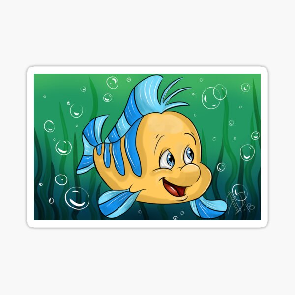 Yellow and Blue Fish Cartoon Sticker