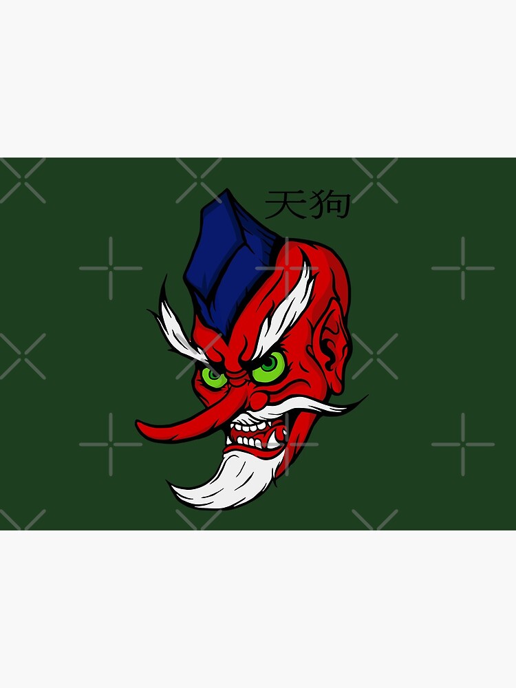 tengu, japanese, anime, kami, god, spirit, kimono, design, flame, blue,  red Sticker for Sale by Zagalar