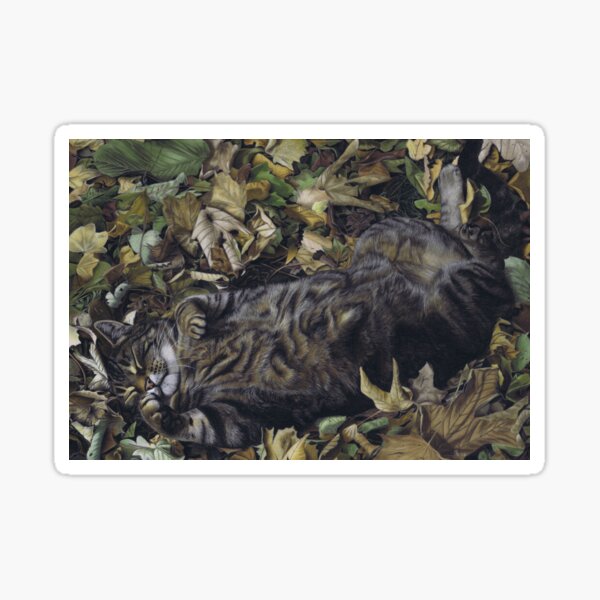 Tabby cat in autumn leaves Sticker